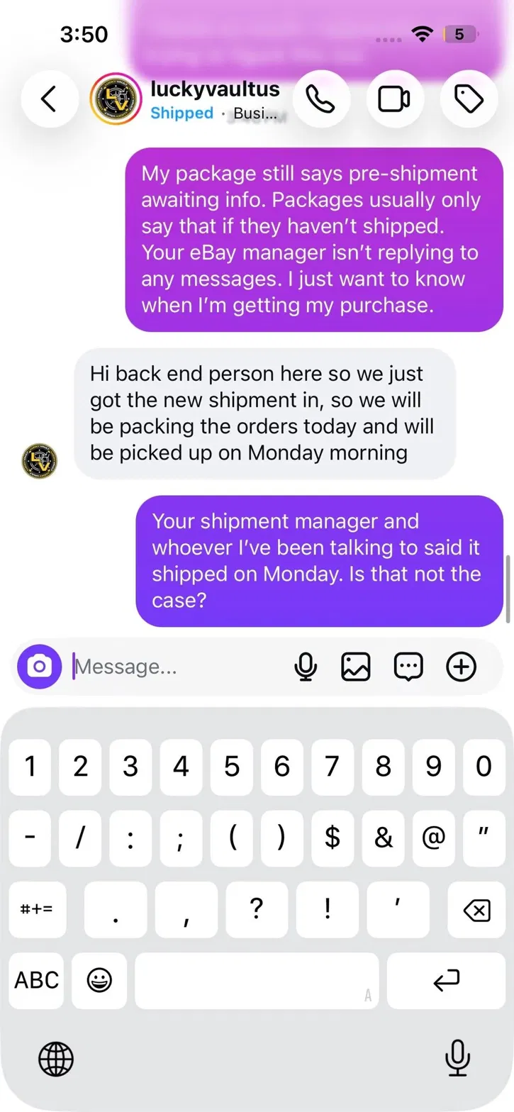 Second DM thread showing back end rep admitting new stock just arrived