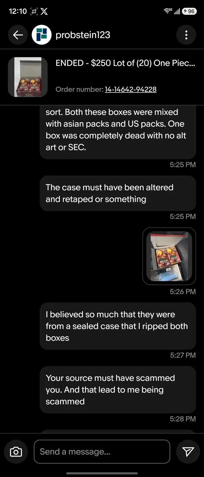eBay message thread showing seller's initial response