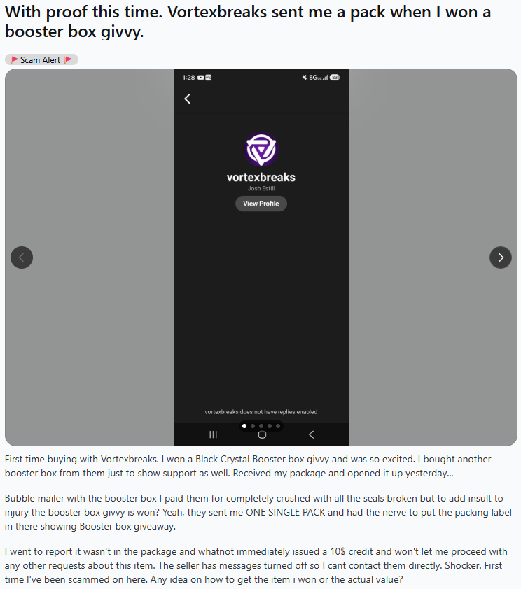 Reddit post by buyer documenting the full incident with proof