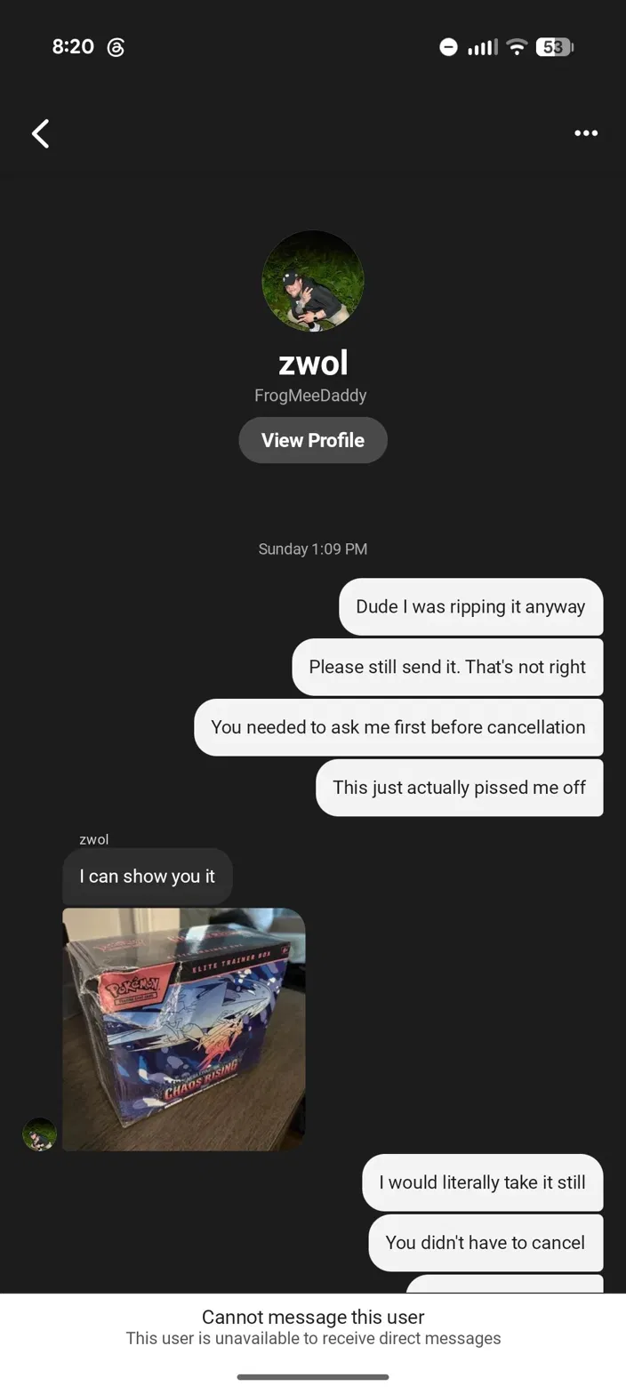 DM conversation showing buyer asking to still receive the item